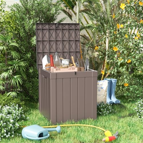 ROJIK 57 Gallon Outdoor Storage Housing Deck Box - Waterproof Patio Furniture, Garden Tools, Cushions, Pool Accessories Storage Bench with Lockable Lid and Side Handles（Grey） - Image 5