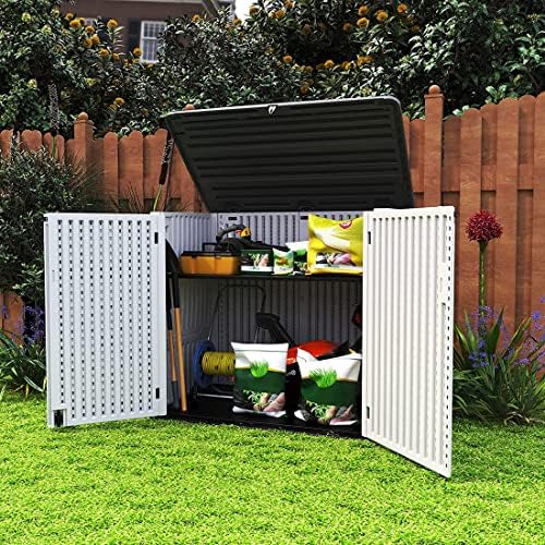 KINYING Larger Outdoor Storage Shed Weather Resistance, Horizontal Outdoor Storage Box Waterproof for Garden, Patios, Backyards, 48 Cu.ft Capacity for Garbage Cans, Lawn Mower, Garden Tools - Image 2