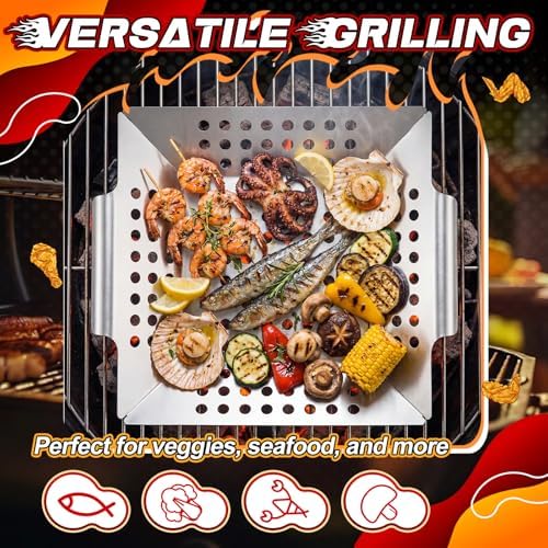 Mifoci 4 Pcs Grill Baskets for Outdoor Grill 14.17'' 9.65'' Extra Large Heavy Duty Stainless Steel Vegetable Grilling Basket with Handles for Veggies BBQ Accessories Smokers Camping Men Gifts, 2 Sizes - Image 4