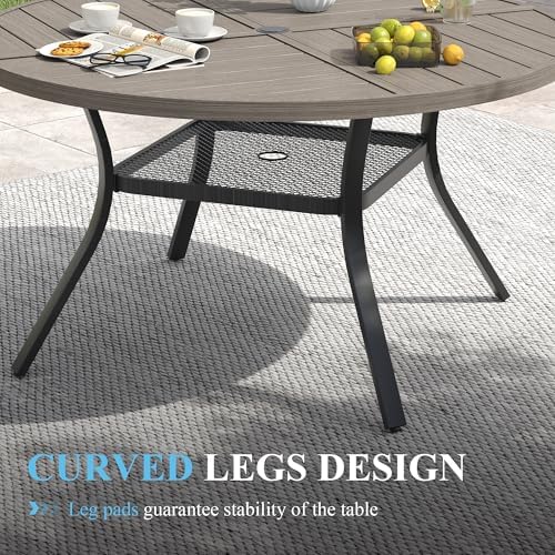 VICLLAX Patio Dining Set for 6, 7 Pieces Outdoor Furniture Set- 47" Round Patio Table and 6 Patio Chairs, Grey Wood Grain Tabletop and Grey Fabric - Image 6