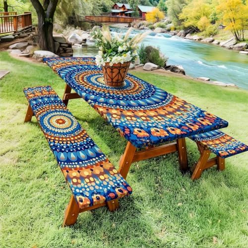 Picnic Table Cover with Bench Covers and Bag, Camping Essentials, Waterproof Windproof Camping Tablecloth, Fitted Tablecloth Cover with Elastic Edge for Indoor Outdoor 3 PCS 30x96 Inch - Image 4