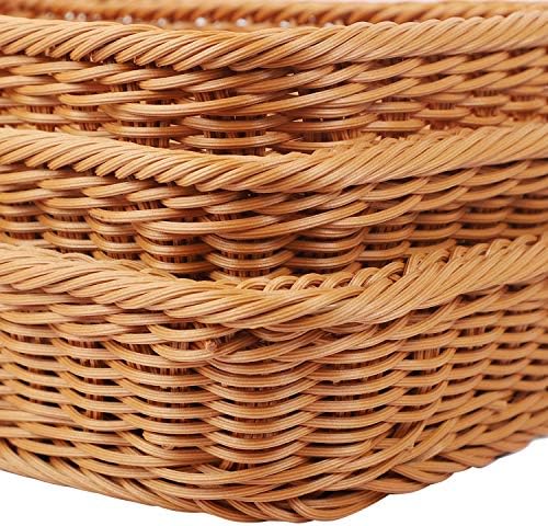 KEILEOHO 3 Packs 16 Inch Poly Wicker Bread Baskets, Handmade Woven Pantry Organizer, Tabletop Food Serving Baskets for Fruits, Vegetables and Snacks, Restaurant, Hotel Serving, Brown - Image 3