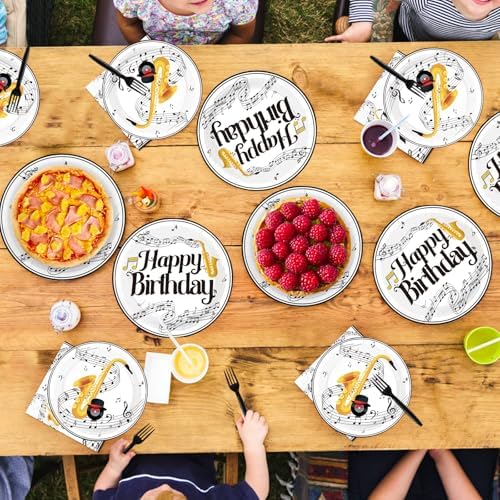 96Pcs Saxophone Happy Birthday Party Supplies Glitter Gold Saxophone Plates and Napkins Music Themed Tableware Set for Kids Music Lovers Band Themed Birthday Party Supplies, Serves 24 - Image 7