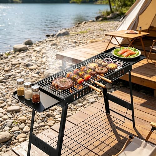 KEYO GRILL Foldable Charcoal Grill, Portable Camping Charcoal Grill with Carry Bag & Side Tables, Compact Folding BBQ Grill for Camping, Tailgating, Beach, Picnic - Image 2