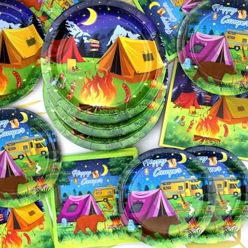 Camping Party Supplies - Camping Party Tableware - Dinner Plates, Dessert Plates, Napkins, Forks for Boy Camper Campfire Forest Picnic Adventure Party Supplies, Serves 25 - Image 3