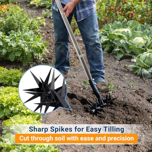 66in Rotary Cultivator Garden Tool with Tempered Spring Steel Tines - Image 3