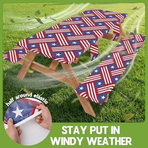 Picnic Table Cover with Bench Covers Tablecloth Fitted Table Cloth Camping Essentials Supplies Rv Travel Gear Must Haves Accessories Outdoor Road Trip Necessities Stuff Gadgets Camper Gadgets Items - Image 3