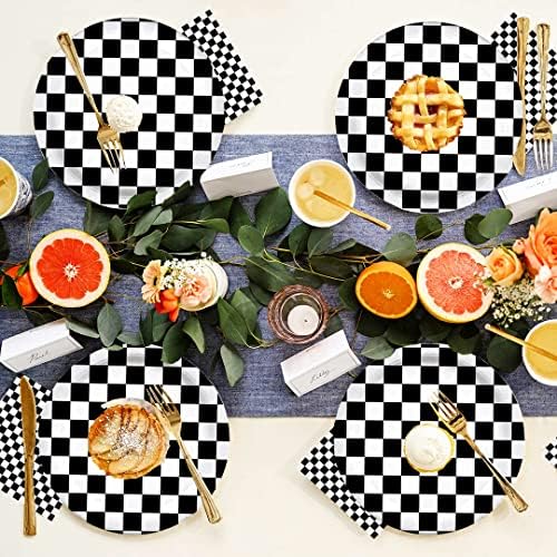40 Pcs Black & White Checkered Party Supplies - Racing Themed Paper Plates, 7" Dessert Plates for Kids Sports Themed Race Car Birthday Party Decorations - Image 5