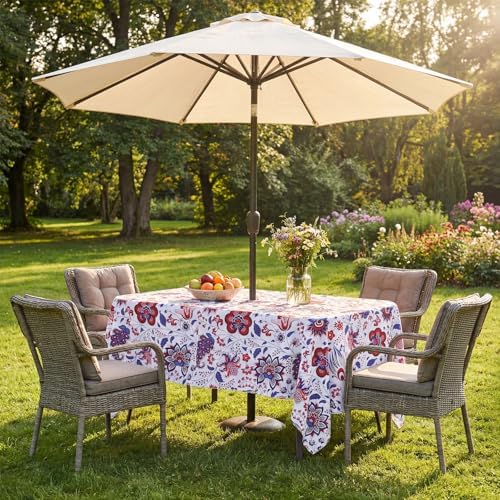 SquarePie Rectangle Outdoor Tablecloth with Umbrella Hole and Zipper 60x84 Inch, SpillProof Wipeable Patio Table Cloth for Spring Summer Garden Backyard Camping Picnic, Botanical Gorgeous Flowers - Image 6