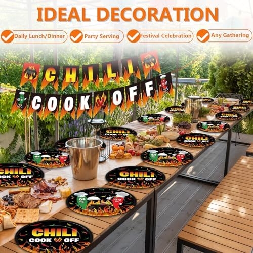 50PCS Chili Cook Off Oval Paper Plates Large 11" Disposable Red Hot Chili Contest Platter Party Decoration Dish Tray for Mexican Fiesta Chili Cooking Competition Supplies for Chili Party Tableware Set - Image 6