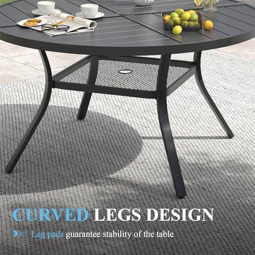 VICLLAX Patio Table and Chair Set of 6, All Weather Metal Round Outdoor Dining Furniture Set-47 Round Outdoor Table and Chairs, Black Tabletop - Image 6