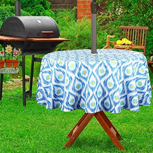 EHouseHome Outdoor Indoor 60inch Round Tablecloth with Umbrella Hole and Zipper, Waterproof Zippered Patio Cloths, Spring/Summer Table Covers for Backyard Circular Table/BBQs/Picnic - Image 2