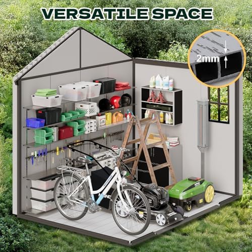 8 x 6 FT Resin Outdoor Storage Shed with Floor, Plastic Garden Shed - Image 3