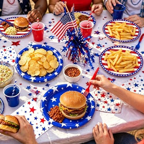 96 Pieces 4th of July Tableware Set – Patriotic Stars and Stripes Disposable Plates, Napkins, and Forks for Independence Day Party, BBQ, Picnic, and Memorial Day Celebrations – Serves 24 Guests - Image 5