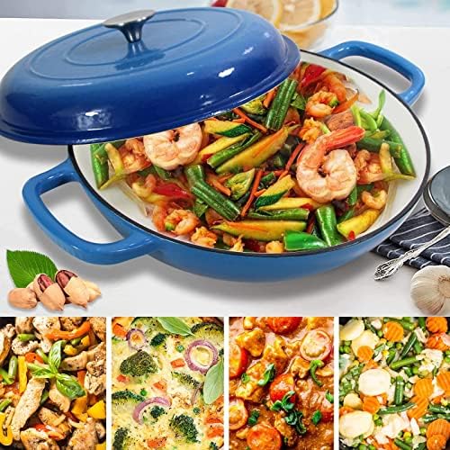 3.8 Quart Enameled Cast Iron Braiser Pan with Lid, Dual Handles Skillet - Image 2