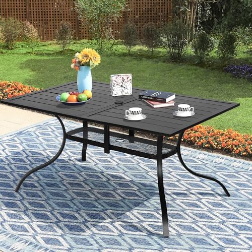 Incbruce Patio Dining Table, 60" x 36" Rectangle Metal Steel Slat Table, with 1.57" Umbrella Hole, for Backyards, Porches, Gardens or Poolside - Image 2