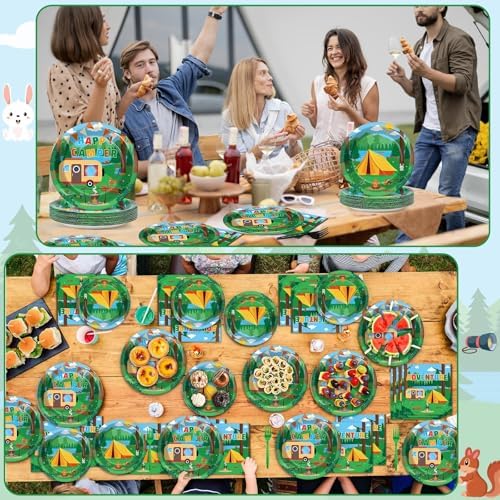 OBUSATT 100PCS Happy Camper Adventure Party Decorations Tableware Set - Disposable Plates, Napkins for Camping Theme Birthday - Serves 25 Guests - Image 6