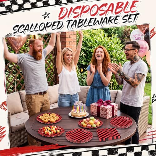Roshtia 120 Pcs Black Red Checked Plates and Napkins, Racing Party Decor - Image 4