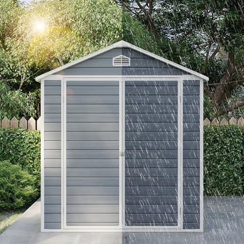 Gizoon 8x6 FT Outdoor Plastic Shed, Resin with Floor, Lockable Doors, Gray - Image 5