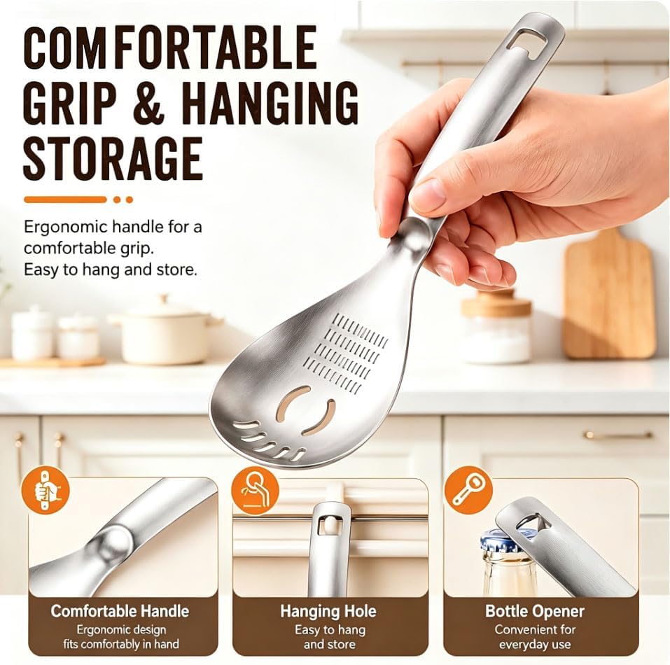 5-in-1 Stainless Steel Cooking Spoon,Egg Separator and Bottle Opener(A+B) - Image 6