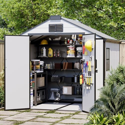 8 x 6 FT Resin Outdoor Storage Shed with Floor, Plastic Garden Shed by DNYKER