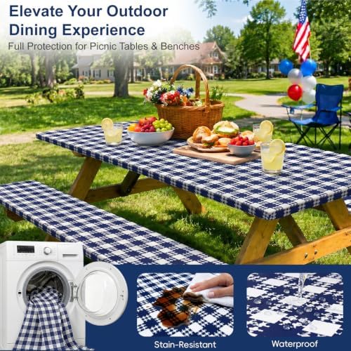Picnic Table Cover with Bench Covers Camping Tablecloth Set with Pocket - Image 5