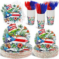 FoldTier 175 Pcs Puerto Rico Party Supplies Disposable Paper Plates Napkins Cups Puerto Rico Theme Birthday Party Decorations Tableware Flag Frog for Holiday Festival Family Serve 25 Guests by FoldTier
