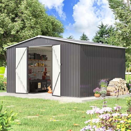 Polar Aurora 10x12 Outdoor Storage Metal Shed with Updated Frame Structure - Image 7