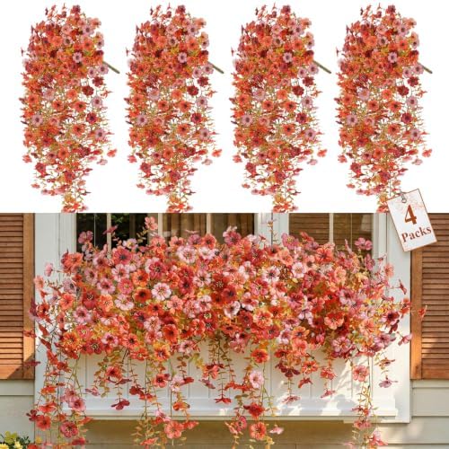 Alupssuc 4 PCS Fall Hanging Flowers Artificial for Outdoor Indoor Decor by Alupssuc