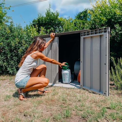Avilia Multi-Purpose Outdoor Storage Box with 2 Doors – Storage Box and Tools Wood Effect, Weatherproof 842L, 74.5 x 129.5 x 111 cm, Polyurethane, Anthracite - Image 4