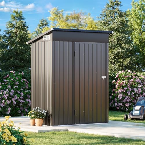 MXV 5x3 FT Outdoor Metal Storage Shed, Lockable Galvanized Steel Tool House with Sloped Roof, Waterproof Shed for Backyard, Garden, Patio, Black - Image 3