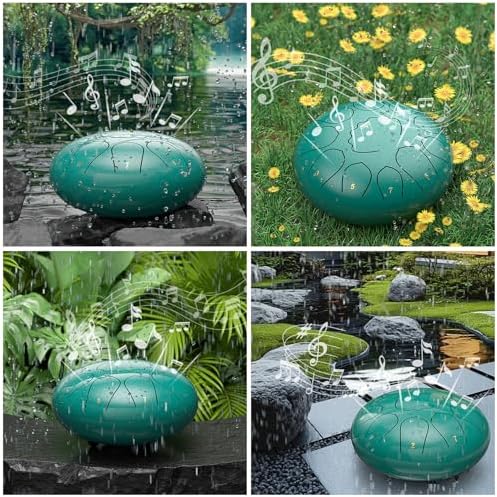 Rain Drum for Outside Garden, 8 Inches 11 Notes Steel Tongue Drum, Waterproof Meditation Rain Chime, Musical Instruments for Adult Gift with Bag, Music Book, Mallets (Lake Blue) - Image 6