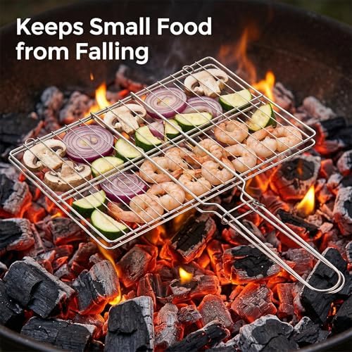Stainless Steel Fish Grill Basket for Outdoor BBQ, Heavy Duty Lockable Grilling Rack for Fish Vegetables Steak Veggies Shrimp Meat, Portable Campfire Cooking Mesh Grate Tool, 12 x 8 Inch - Image 6