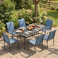 VICLLAX Patio Dining Set for 6, 7-piece Outdoor Dining Set - 59" Rectangle Patio Table and Chairs for Lawn Garden, Black Tabletop and Blue Fabric by HOME