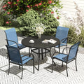 VICLLAX 5 Pieces Patio Dining Set, Outdoor Furniture Set Includes 41.2" Round Patio Table and 4 Patio Sling Chairs, Black Tabletop and Blue Fabric by HOME