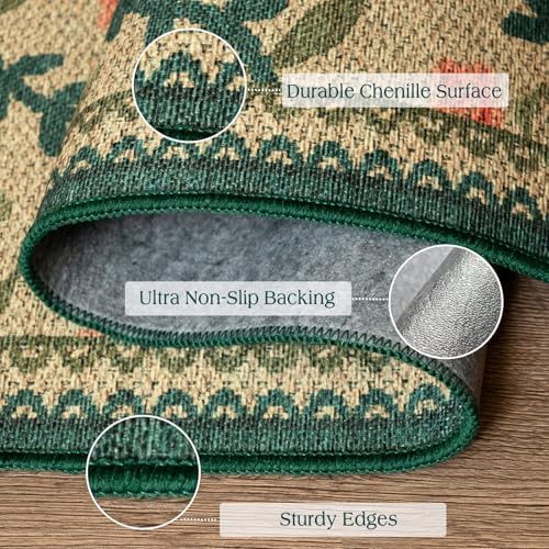 Front Door Mat Outside Entrance, 2x3 Green Brown Floral Trellis Rug - Image 3