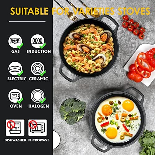 EDGING CASTING 2-in-1 Pre-Seasoned Cast Iron Dutch Oven Pot with Skillet Lid Cooking Pan, Cast Iron Skillet Cookware Pan Set with Dual Handles, Indoor Outdoor for Bread/Frying/Baking/Camping/BBQ, 5 Qt - Image 6