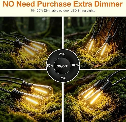 Outdoor String Lights 50FT 26 LED, Waterproof Dimmable Patio Lights - Image 2