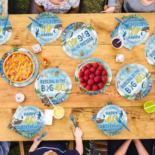 96Pcs Fishing 40th Birthday Party Decorations for Fisherman, Serves 24 - Image 7
