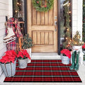 Christmas Front Door Mat 27.5"x43" Red Plaid Outdoor Porch Rug Welcome Mat by OJIA