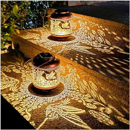 2 Pack Hummingbird Outdoor Solar Hanging Lanterns Waterproof LED Solar Lights Metal Decorative Lanterns for Garden, Patio, Courtyard, Backyard, Yard Decor Unique Hummingbird Gifts for Women Gardening by TIGGSY