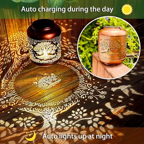 2 Pack Tree of Life Outdoor Solar Hanging Lanterns Waterproof LED Solar Lights Metal Decorative Lantern for Garden, Patio, Courtyard, Backyard, Yard Decor Unique Tree of Life Gifts for Women Gardening - Image 5