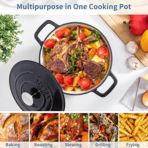 Velaze 6 QT Enameled Cast Iron Dutch Oven Pot with Lid, Black - Image 3