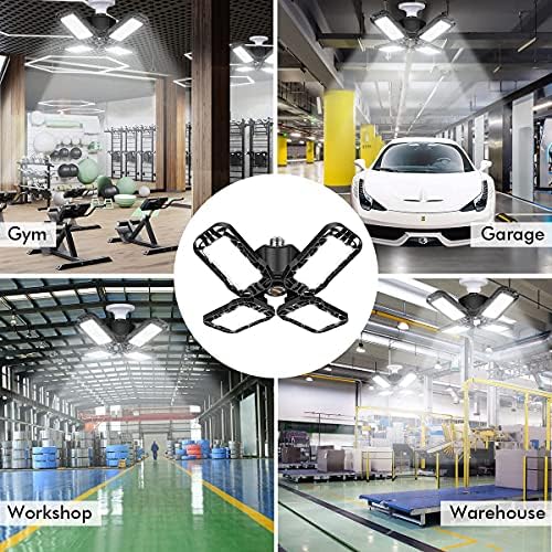 Tudoccy LED Garage Light 4 Pack, 120W Ultra Bright LED Shop Light with 4 Adjustable Panels, 18000LM E26/E27 Base Deformable Ceiling Fixtures for Garage, Workshop, Attic, Basement, Barn (Black-4 Pack) - Image 2