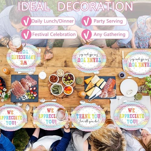 50 PCS Thank You Oval Paper Plates Large 11” Disposable We Appreciate You Party Decorations Volunteer Teacher Appreciation Supplies Favor Be Thankful to Teacher Grilling Gifts Party Tableware Set - Image 5