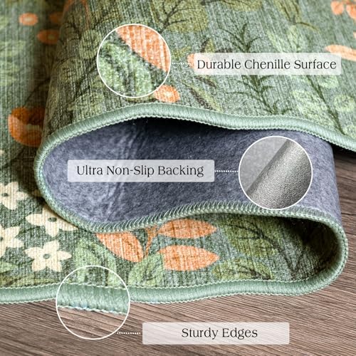 Front Door Mat Indoor Entrance - 2x4.3 Ft Sage Green Floral Washable Layered Doormat Outdoor Entrance Porch Rug Non-Slip Boho Runner Rug for Kitchen Hallway Bedroom Laundry Room Porch Decor - Image 3