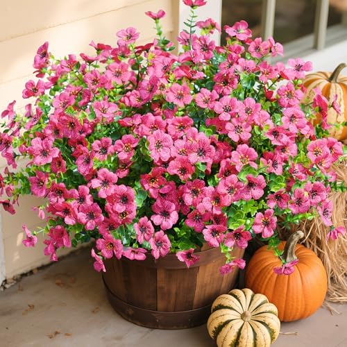Daisy Artificial Flowers for Outdoors Decor, 12 Bundles Faux Daisy with Eucalyptus Fake Plants Greenery UV Resistant Look Real Colorful Faux Flowers for Outside Planter Porch Patio Gardens, Hotpink by florisso