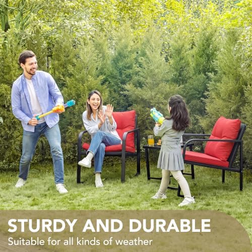 Devoko 3 Pieces Patio Furniture Set Wicker Outdoor Rocking Chair, Red - Image 5