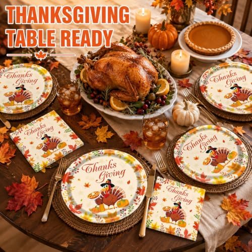 40Pcs Thanksgiving Paper Plates and Napkins Party Supplies, Disposable Fall Turkey Plates Napkins Dinnerware Set for Autumn Theme Friendsgiving Party Decorations - Image 5