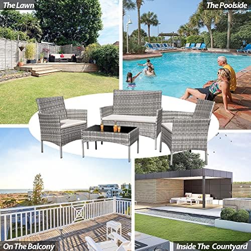 Homall 4 Pieces Outdoor Patio Furniture Sets Rattan Chair Wicker Set,Outdoor Indoor Use Backyard Porch Garden Poolside Balcony Furniture (Grey and Beige) - Image 6